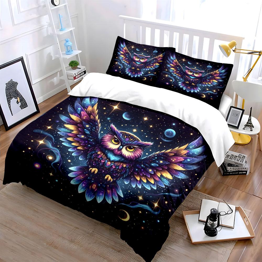 Enchanted Owl Galaxy Set Multiple sizes kid's and adults' bedroom Exquisite 3PC bedding set gift