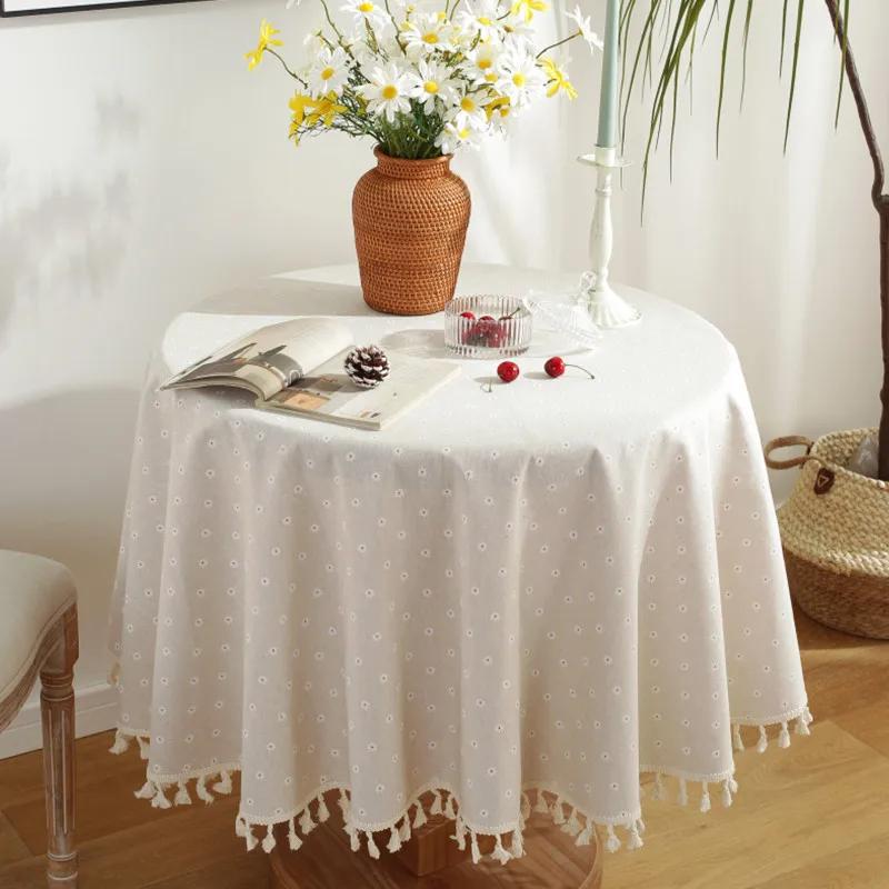Vintage Round Tablecloth Floral Table Cloth Washable Dust-Proof Table Cover for Kitchen Dinning Party Picnic Tabletop Decoration