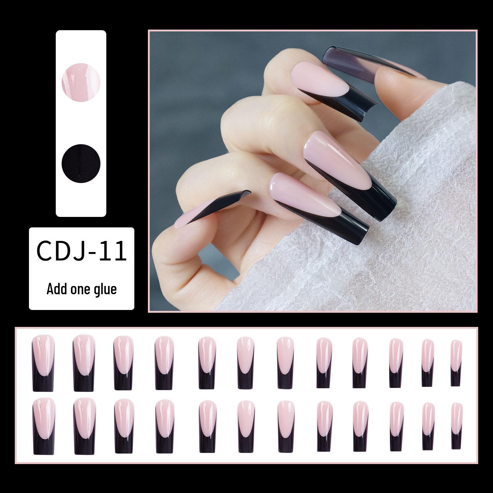 

Набор из 24 штук французских очень длинных минималистичных накладных ногтей черного и розового цвета