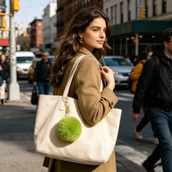 Faux Fur Pom Pom Fluffy Ball with Elastic Loop Cute Plush Ball Bag Charm for Craft Projects Hat Accessories