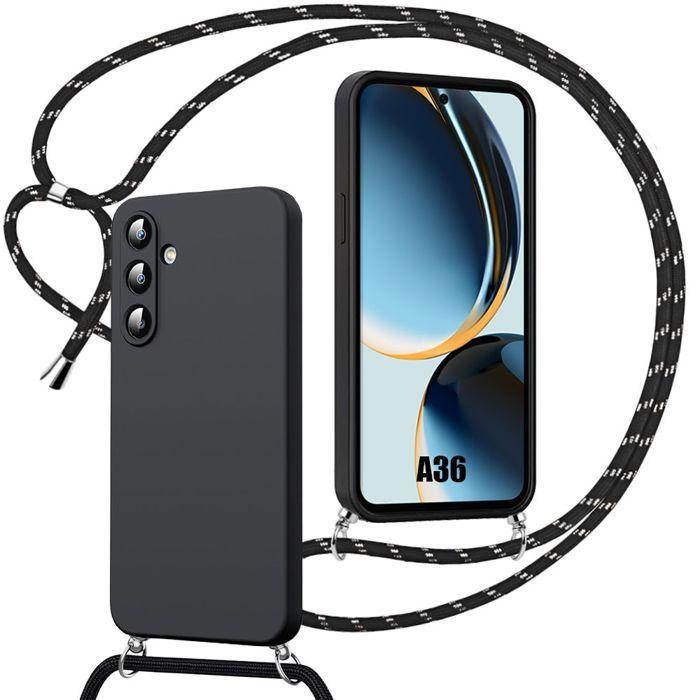 Coque pour Samsung Galaxy A36 5G - Protection Silicone Souple Anti-Rayure avec Bandoulière - Noir