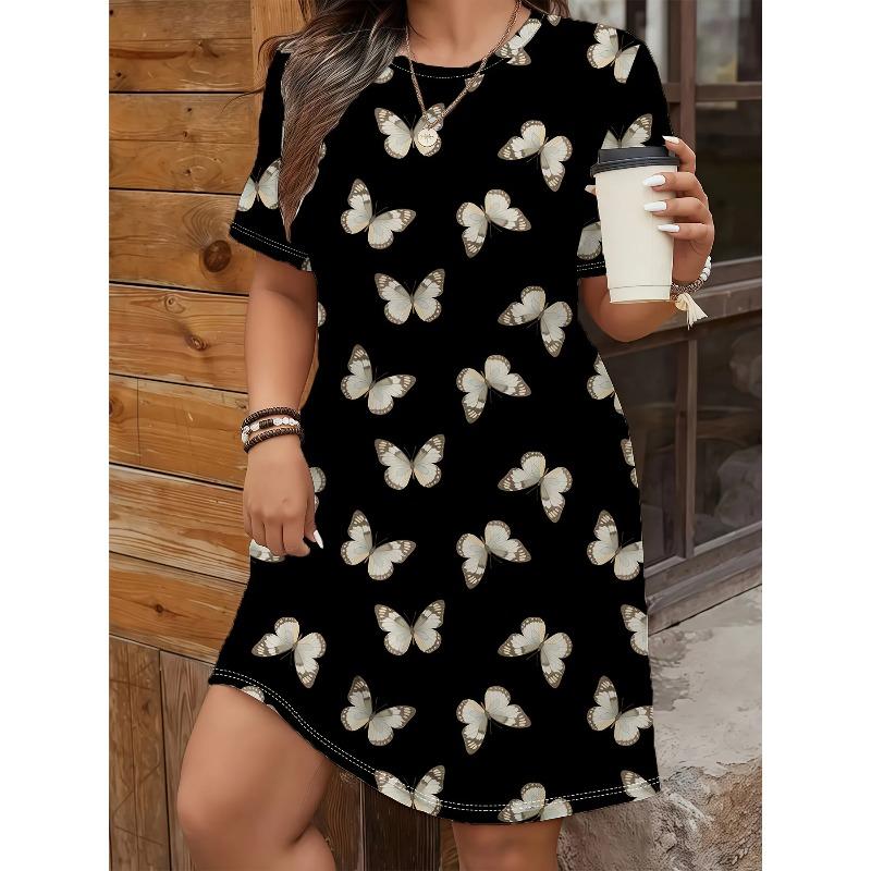 Versatile Loose Print Women's Fashion Casual Crew Neck Casual Dresses