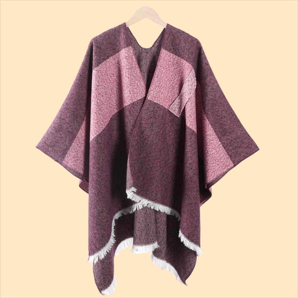 Women'S Warm Cape Simple Double-Sided Solid Color Split Imitation Cashmere Outer Shawl Amazon