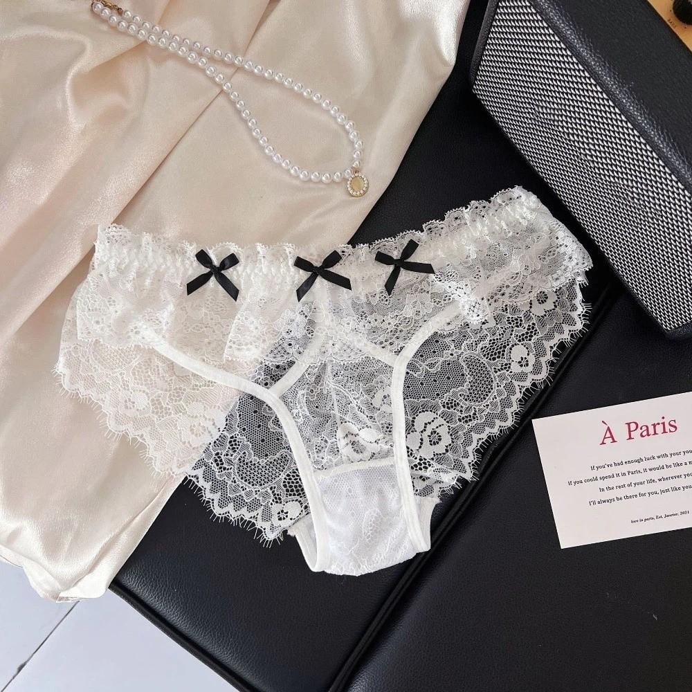 Low Waist Bowknot Lace Panties Japanese Style Mini Bow Underpants Breathable Thong for Women Lady