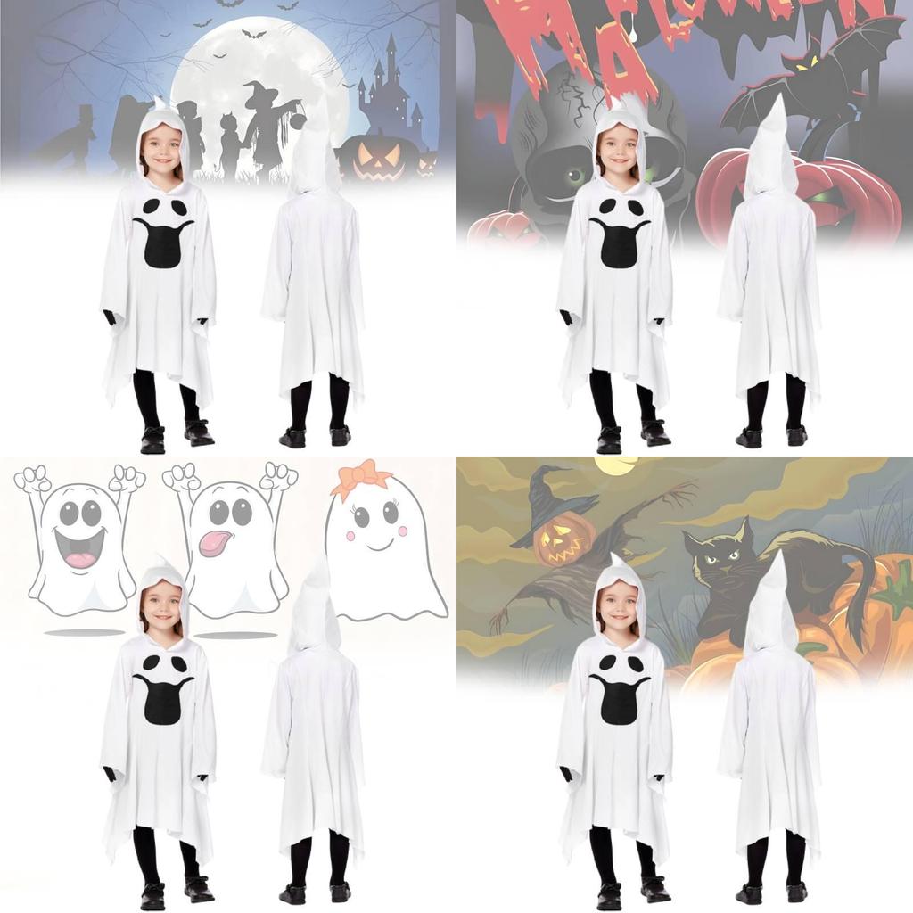 Bílý kostým Ducha pro děti s elegantními rukavicemi, ideální pro halloweenské oslavy