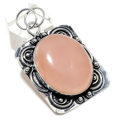 Natural Rose Quartz Gemstone Handmade 925 Sterling Silver Pendant 2.05" E4Z56