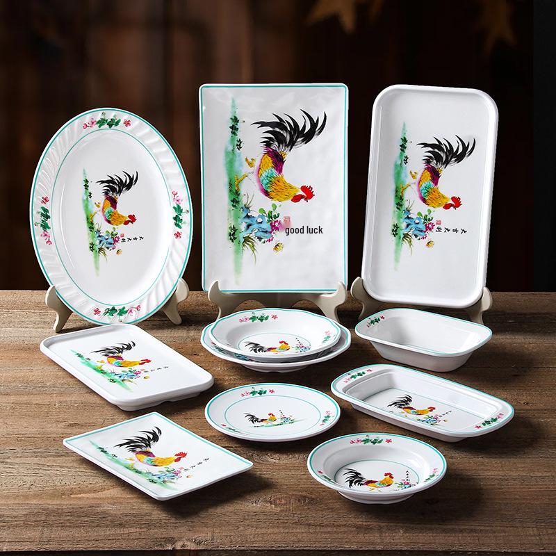 

Меламиновая посуда с дизайном петуха, имитирующая фарфор: Коммерческие тарелки и миски для ресторанов, отелей и хот-потов.