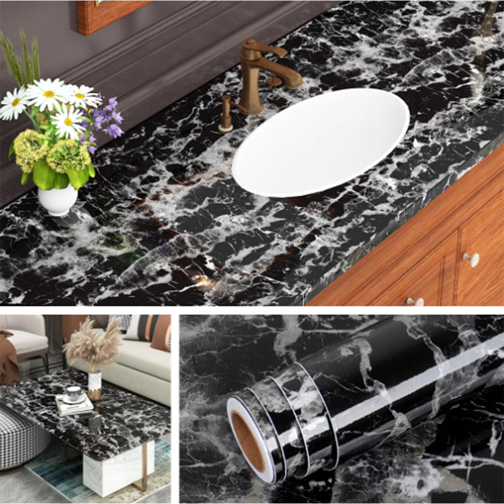 PVC Thickened Waterproof And Oil-proof Marble Wallpaper Self-adhesive Sticker Bathroom Cabinet Cooktop Desktop Decorative Film