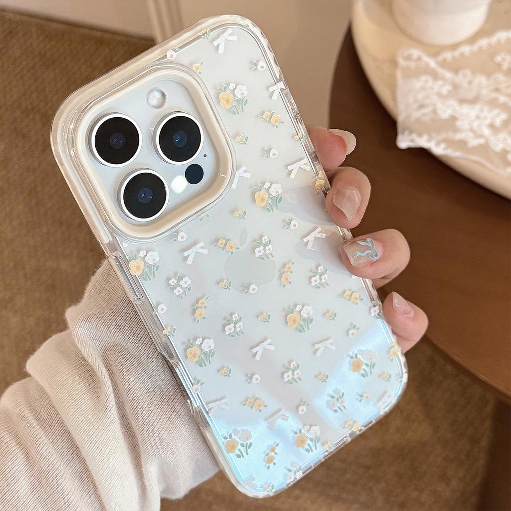 Small Fresh Yellow Floral Suitable for IPhone 16 Apple 15 Mobile Phone Case 14promax Anti Fall 13 Transparent 11 Soft
