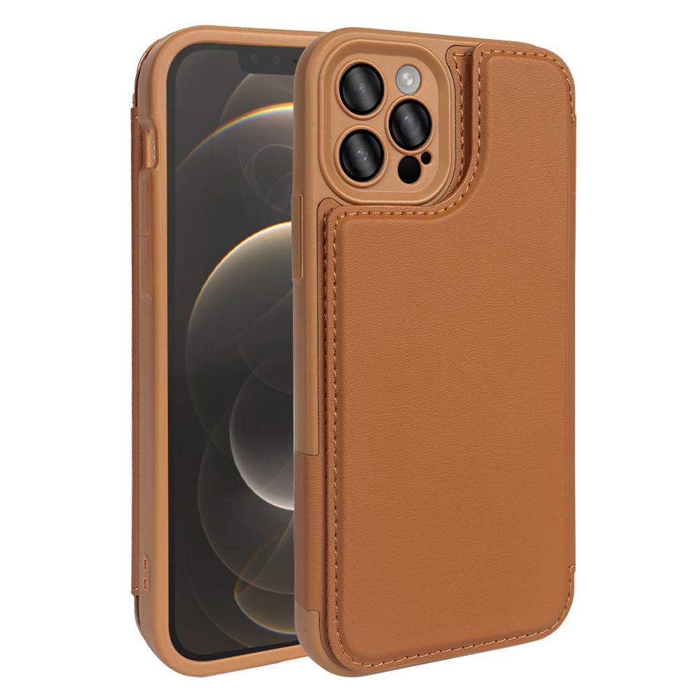

For iPhone 12 Pro Magnetic Case RCS Eco Friendly Flip Phone Cover with Kickstand RFID Blocking Brown