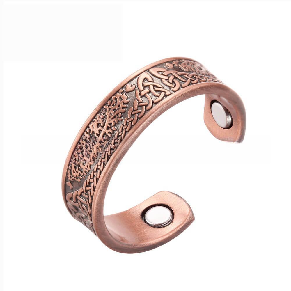 Magnetic Stone Bracelet & Ring Set: Antique Red Copper, Retro Style, Tree Design - Unisex Jewelry