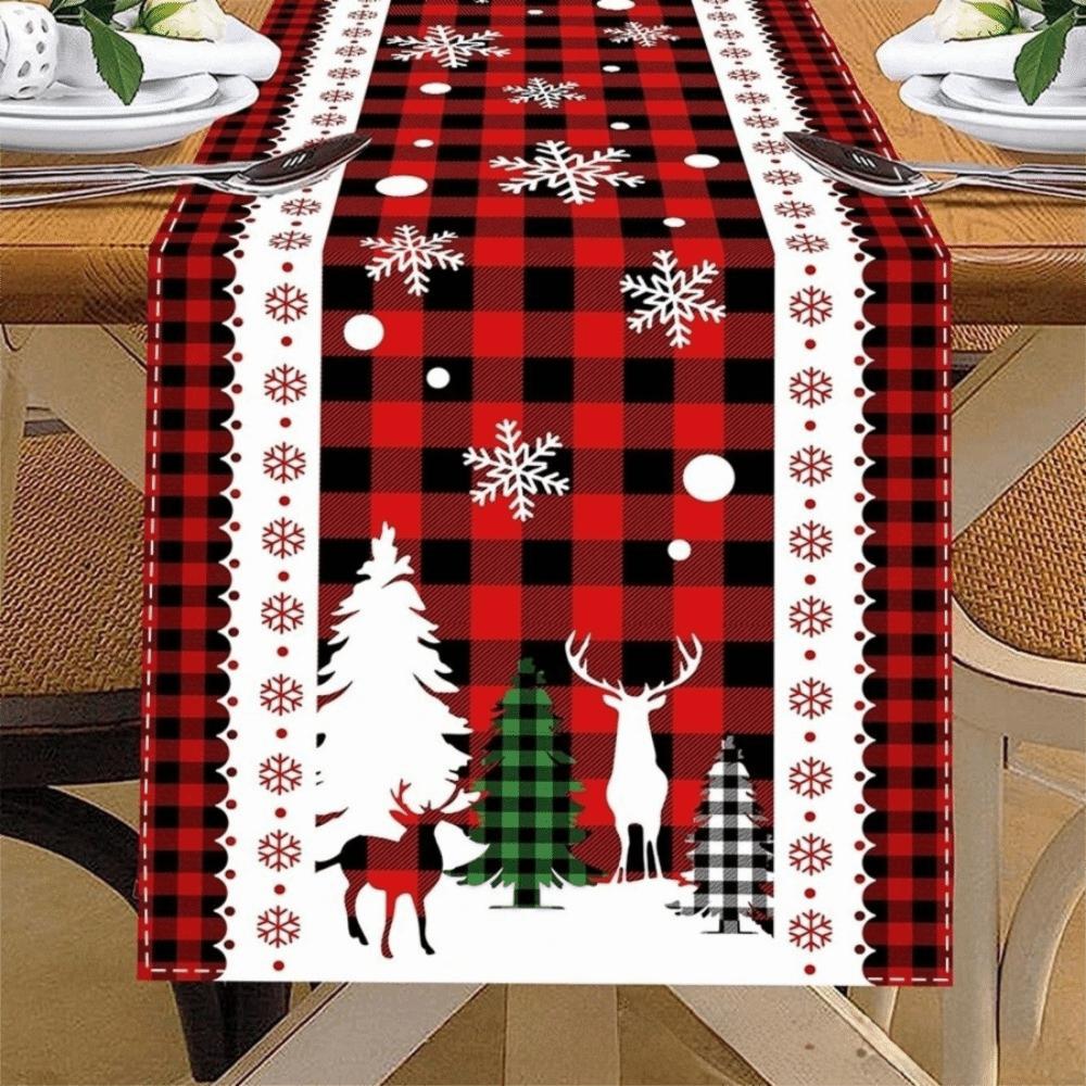 Santa Snowman Christmas Tablecloth Tabletop Decoration Poinsettia Table Runner Kitchen