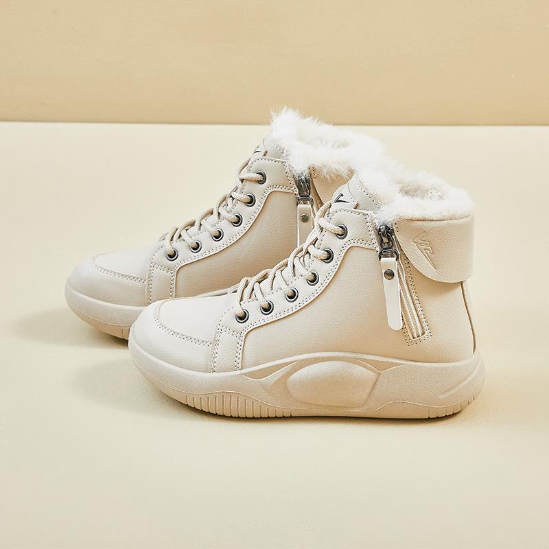 Winter Warm Snow Boots for Women Non-Slip Chunky Platform Sneakers With Faux Fur Lined Lace-Up Tennis Walking Shoes Women's Comfortable Short Booties