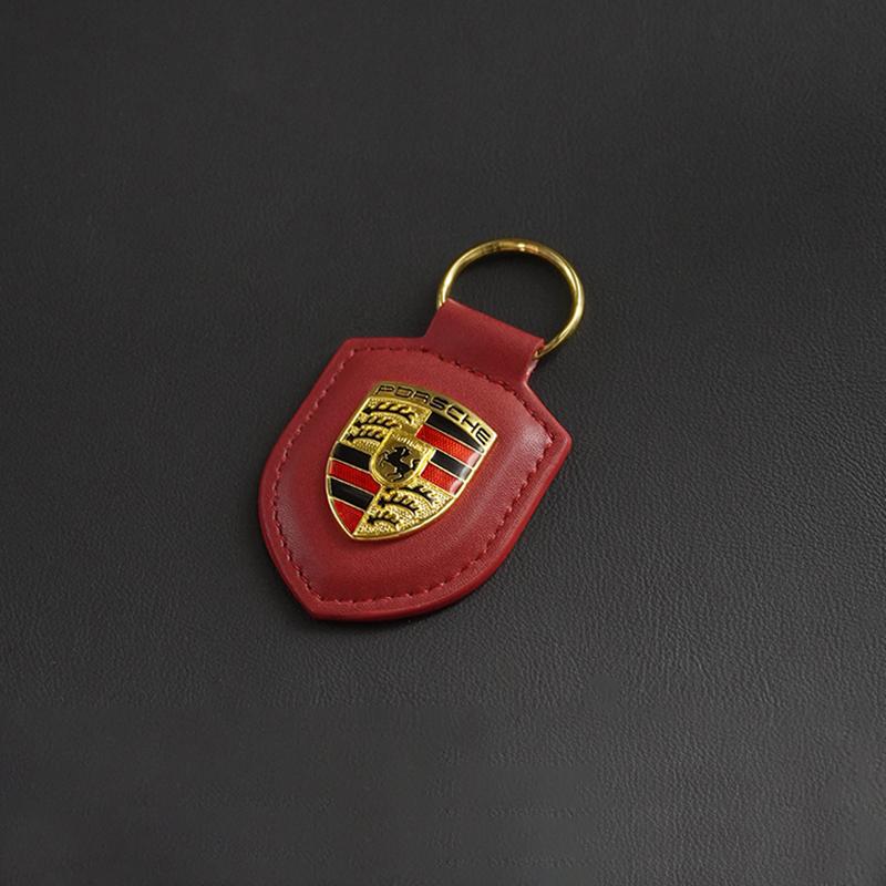 Portachiavi in Pelle con Logo Metallico 3D Tipo Scudo Portachiavi Accessori Per Porsche Panamera Cayenne Taycan 911 718 Macan Carrera-GT
