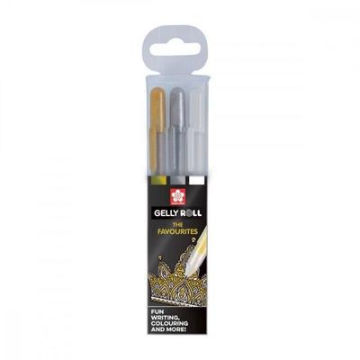 Set of Gel Pens - Sakura - Gelly Roll Metallic - Gold Silver White - Gel Ink - Assorted