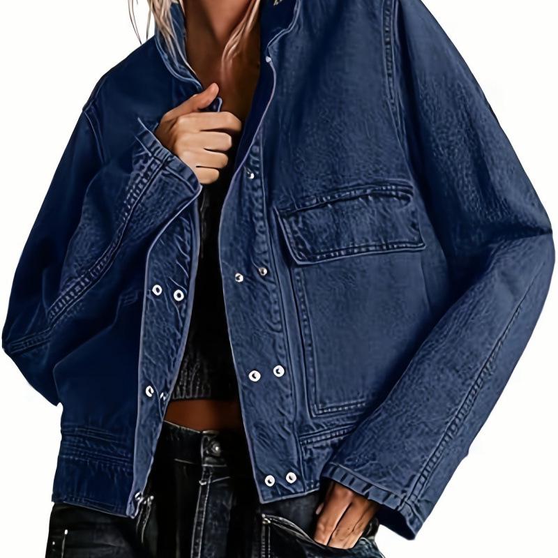 

Women s European & American Style Denim Jacket - Casual Long Sleeve Button-up Shirt (2026) Large