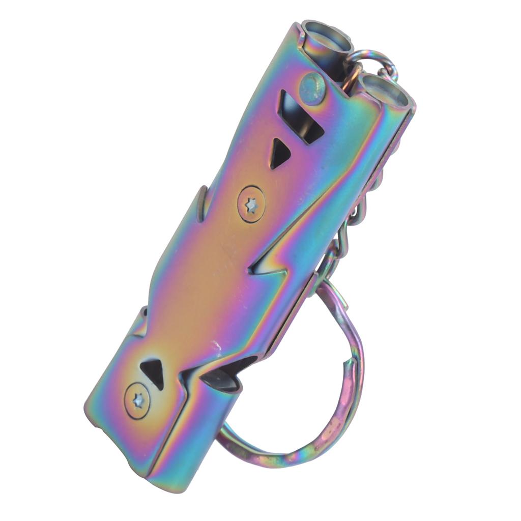 Outdoor Survival Whistle with Keychain Stainless Steel Double Tubes Safety WhistleColorful Titanium