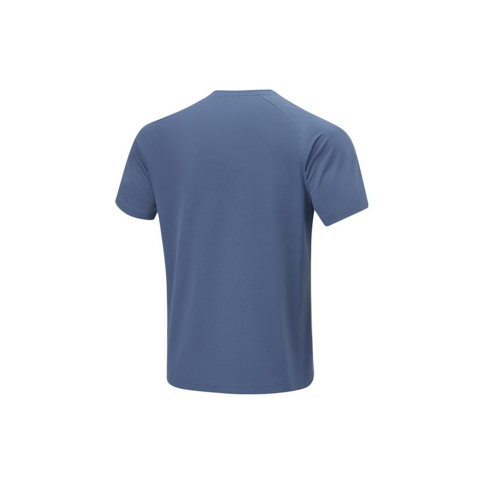 Li Ning Cooling Tea T Quick Dry Casual Top Logo Letter Print Round Neck Knitted Sports Short Sleeve T-Shirt Men Tops Gray Indigo-Blue ATSU589-2