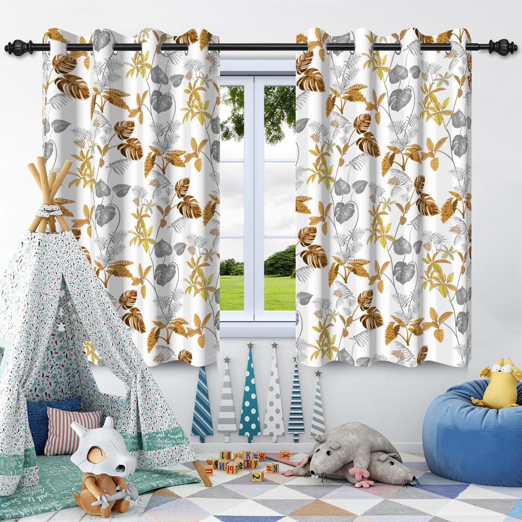 2Pcs Blackout Curtains Fresh Flowers Plants Leaf Bedroom Living Room Darkening Thermal Insulated Grommet Window Curtain Drape