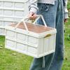 Portable Folding Picnic Basket with Wooden Top