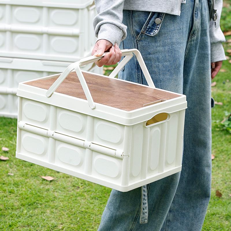 Portable Folding Picnic Basket with Wooden Top