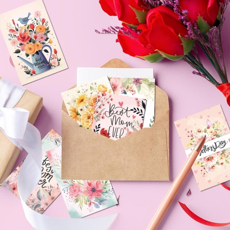 Pack Of 12 Beautifully Designed Mother's Day Greeting Cards Colorful Postcards Set with Envelopes Party Decorations