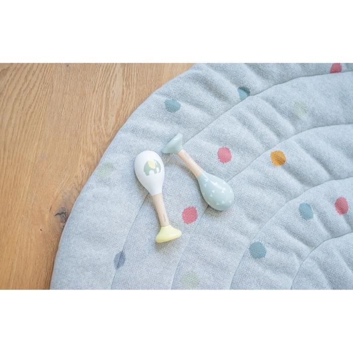 Hochets en bois - kindsgut - éléphant et triangles - jaune citron - jouet éducatif pour bébé