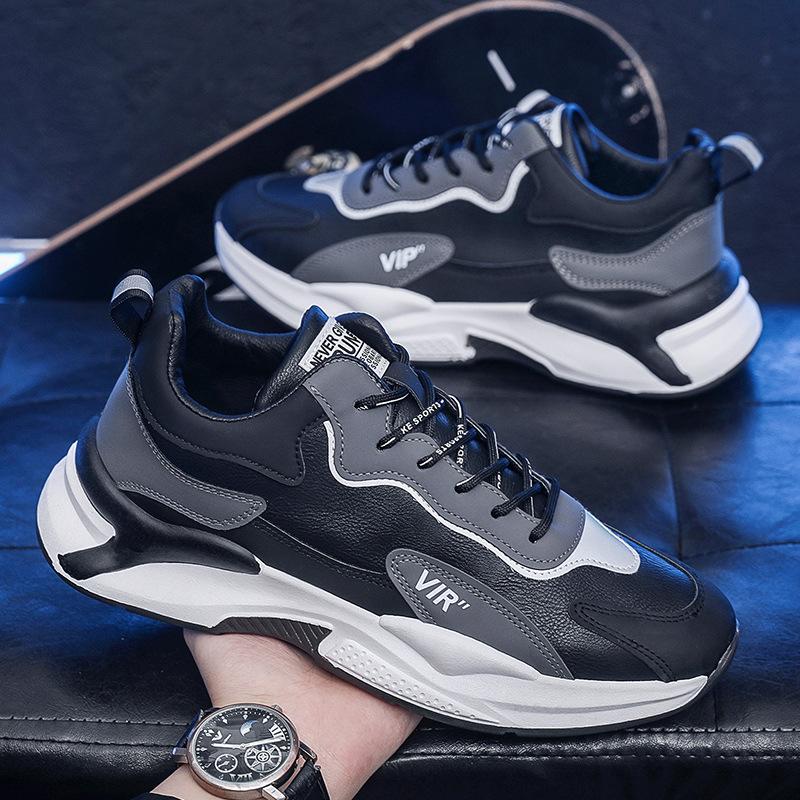 New autumn men's breathable running sneakers casual leather shoes versatile dad trendy shoes heightening men's shoes