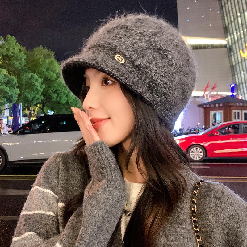 

Шапка женская из кроличьей шерсти шапка зимняя теплая вязаная шерстяная шапка большая окружность головы металлическая стандартная шапка