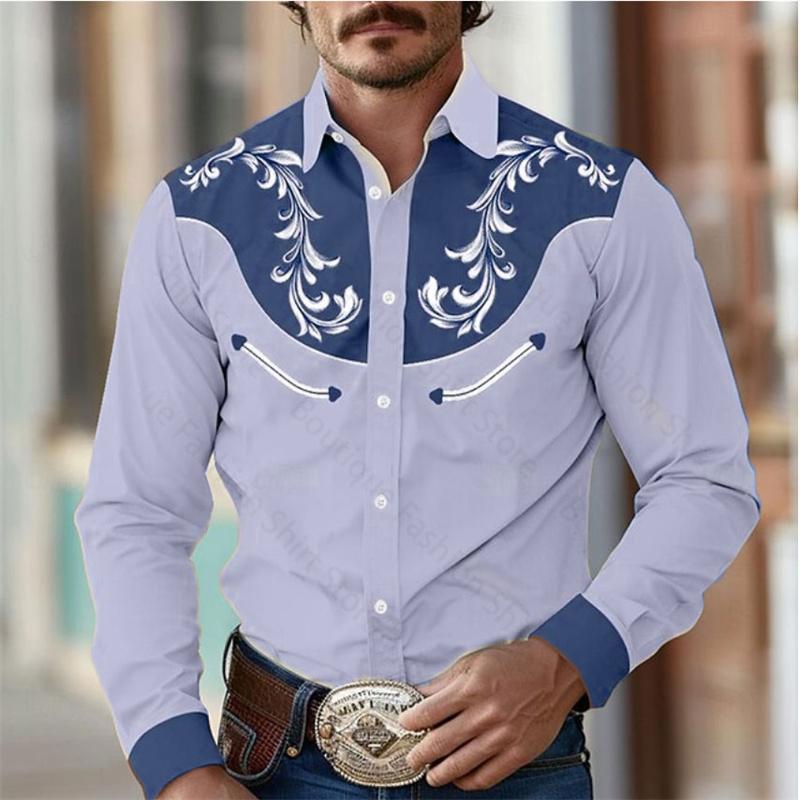 Chemise Florale Rétro Western pour Homme Extérieur Street Décontracté Quotidien Printemps et Été Revers Manches Longues S-5XL Chemise en Tissu Stretch