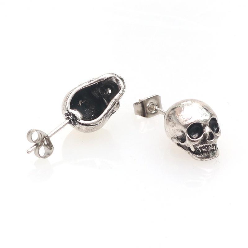 1pair Punk Skull Earrings for Men Boys Cool Jewelry Hip Hop Stud Vintage Rock Skeleton Style