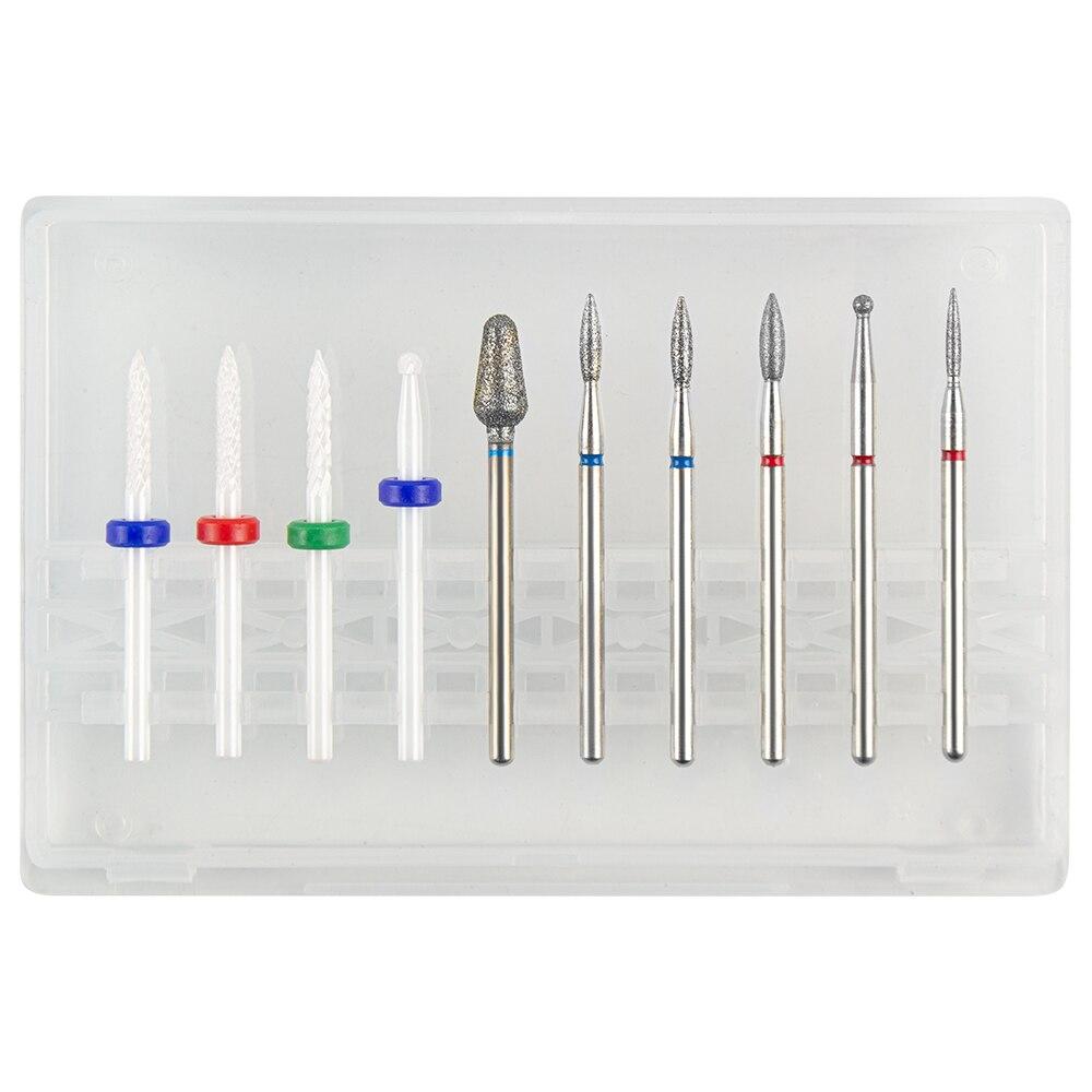 Sada 10ks fréz na manikúru Keramické vrtáky na nehty Čistič kartáč Diamantový mlýnek Příslušenství pro odstranění gelového laku