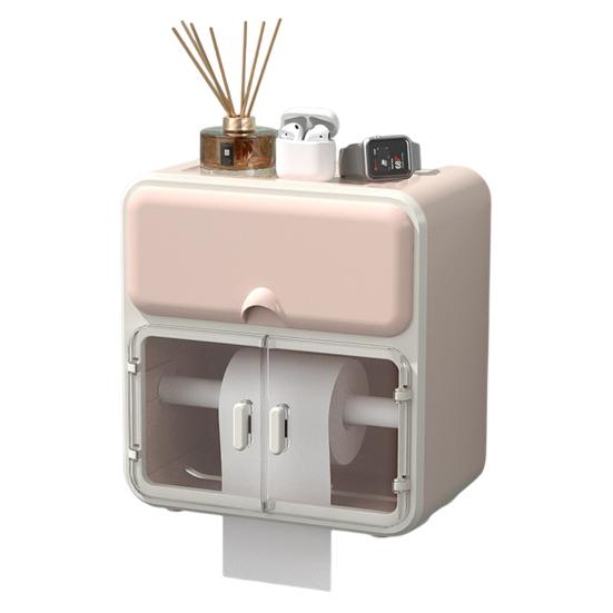 Taschentuchhalter mit Schublade, Wandmontage, stanzfrei, selbstklebend, großes Fassungsvermögen, wasserdicht, multifunktionaler Toilettenpapierhalter für Badezimmer, Heimbedarf