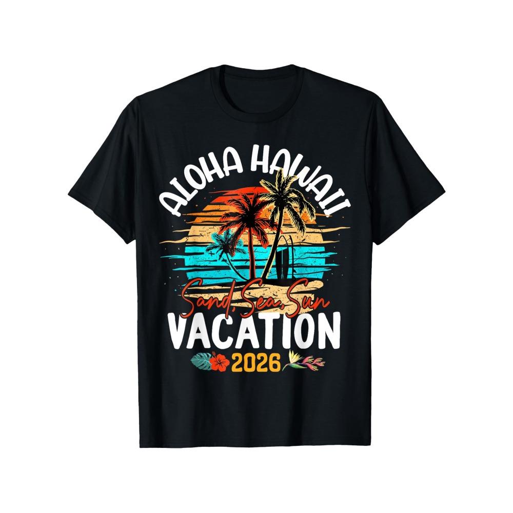 Aloha Hawaii 2026 Matching Family Vacation T-Shirts - Hawaiian Print Short Sleeve Crew Neck Tees, Super Soft Cotton Shirts for S разноцветный