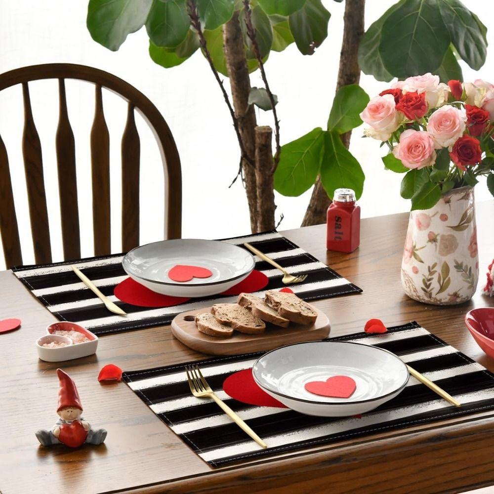 4Pcs 30x45cm Red Love Hearts Table Mats Linen Dining Table Mat Farmhouse Burlap Placemat Kitchen