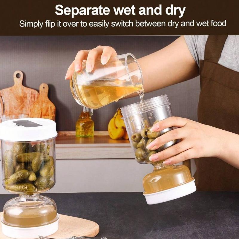 Pickles Jar With Forks Dry Wet Dispenser Pickle Olives Hourglass Cucumber Container Airtight Lids Kitchen Juice Separator Tool