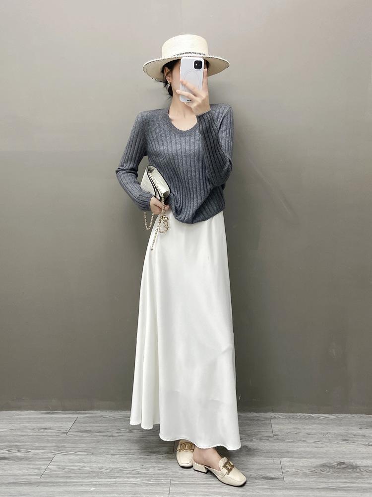 Autumn & Winter European Soft Cashmere U-neck Women's Sweater with Vertical Stripes