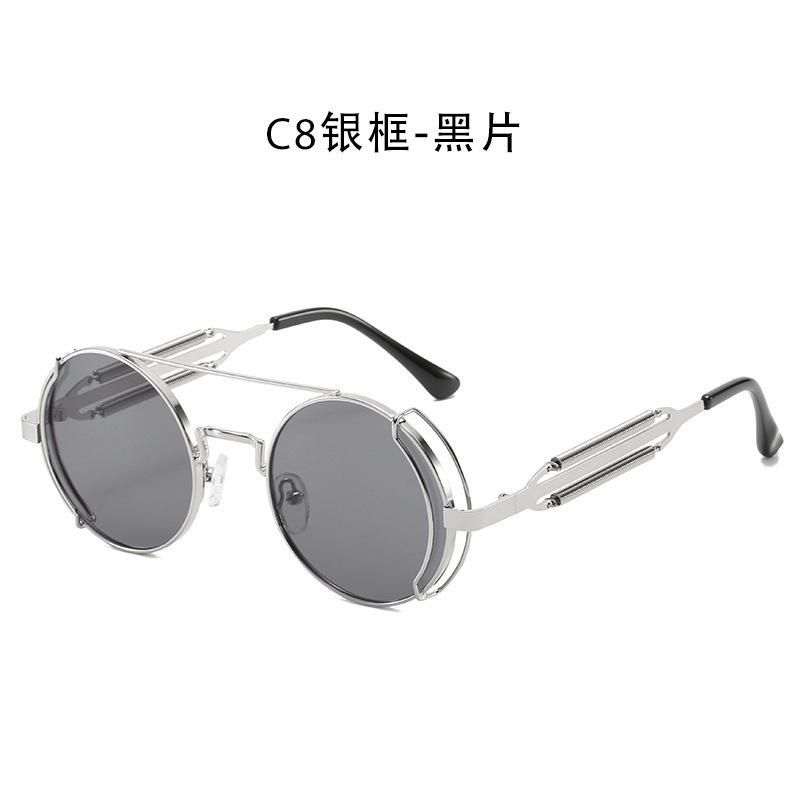 

Солнцезащитные очки панк с круглыми линзами для внешней торговли, металлические солнцезащитные очки с полыми двойными пружинными дужками UV protection