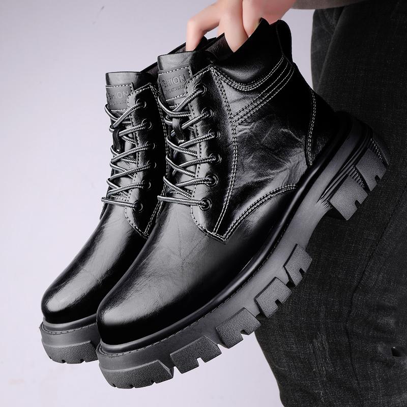 Fashion High Quality Thick Bottom Men Motocross Boots Genuine Leather Winter High Top Shoes Business Casual British Ankle Boots Sneakers