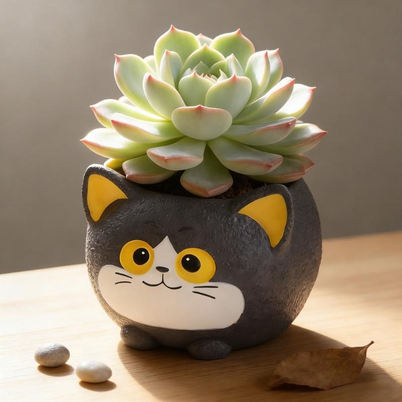 

Black Cats Design Resin Flower Pot With Drainage Hole For Succulents Indoor Plant Small Planter Home Garden Decoration CN