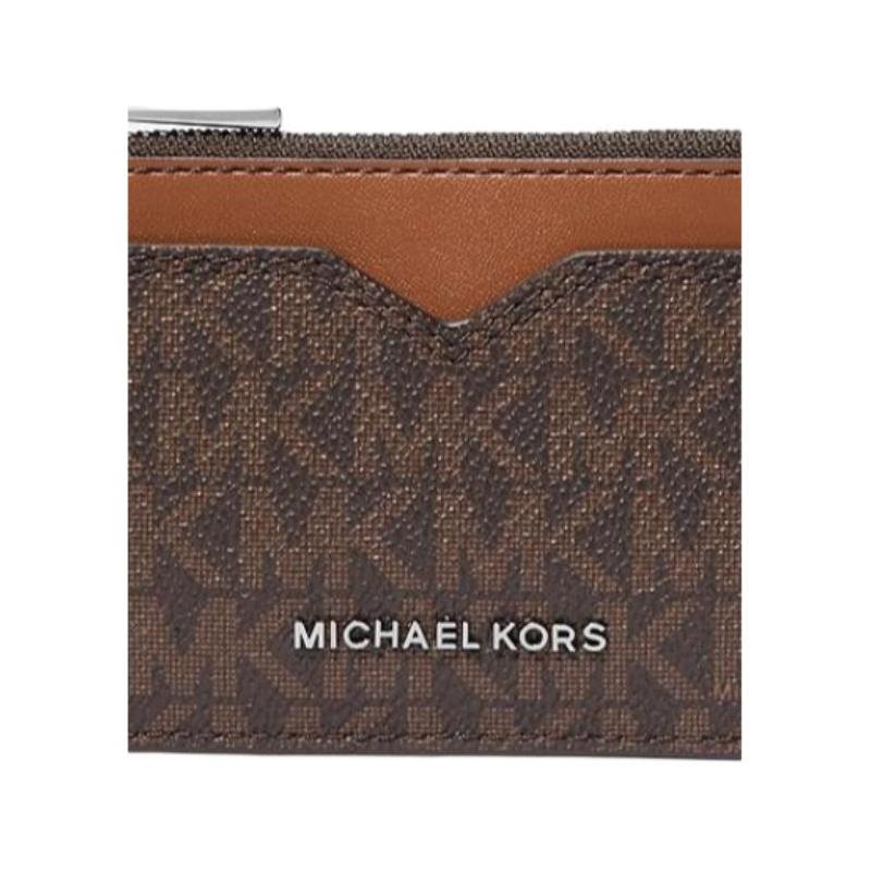 Michael Kors Hudson Presbyopia Printed Metal Accessories Coated Canvas Card Holder Men's Acorn Brown and Dark Brown
