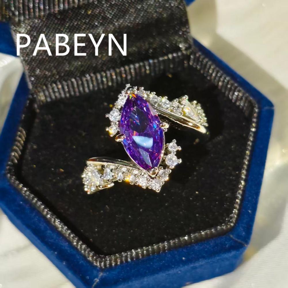 925 Sterling Silver Stylish Delicate Amethyst Horse Eye Zircon Ring Birthday Party Anniversary Gift resizable фиолетовый