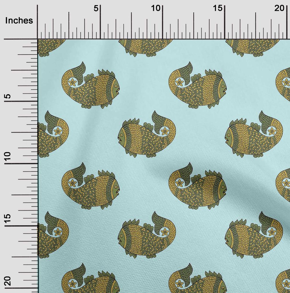 oneOone Cotton Flex Fabric Fish Block Printed Fabric 1 Yard 40 Inch Wide