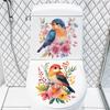 Playful Bird and Flowers Toilet Seat Sticker Waterproof Self-Adhesive Removable Decal for Bathroom WC Decoration