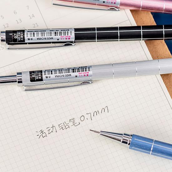 Student Mechanical Pencil 0.5/0.7mm Lead Anti-Break Buffer Design Easy Refill Clip Writing Pen Metal Body Primary School Student Mechanical Pencil
