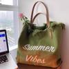 Frauen Buchstaben Stickerei Leinwand Tasche Eine Schulter Unterarm Umhängetasche Große Tote Strand Tasche Einkaufstasche Frauen Leinwand Handtasche