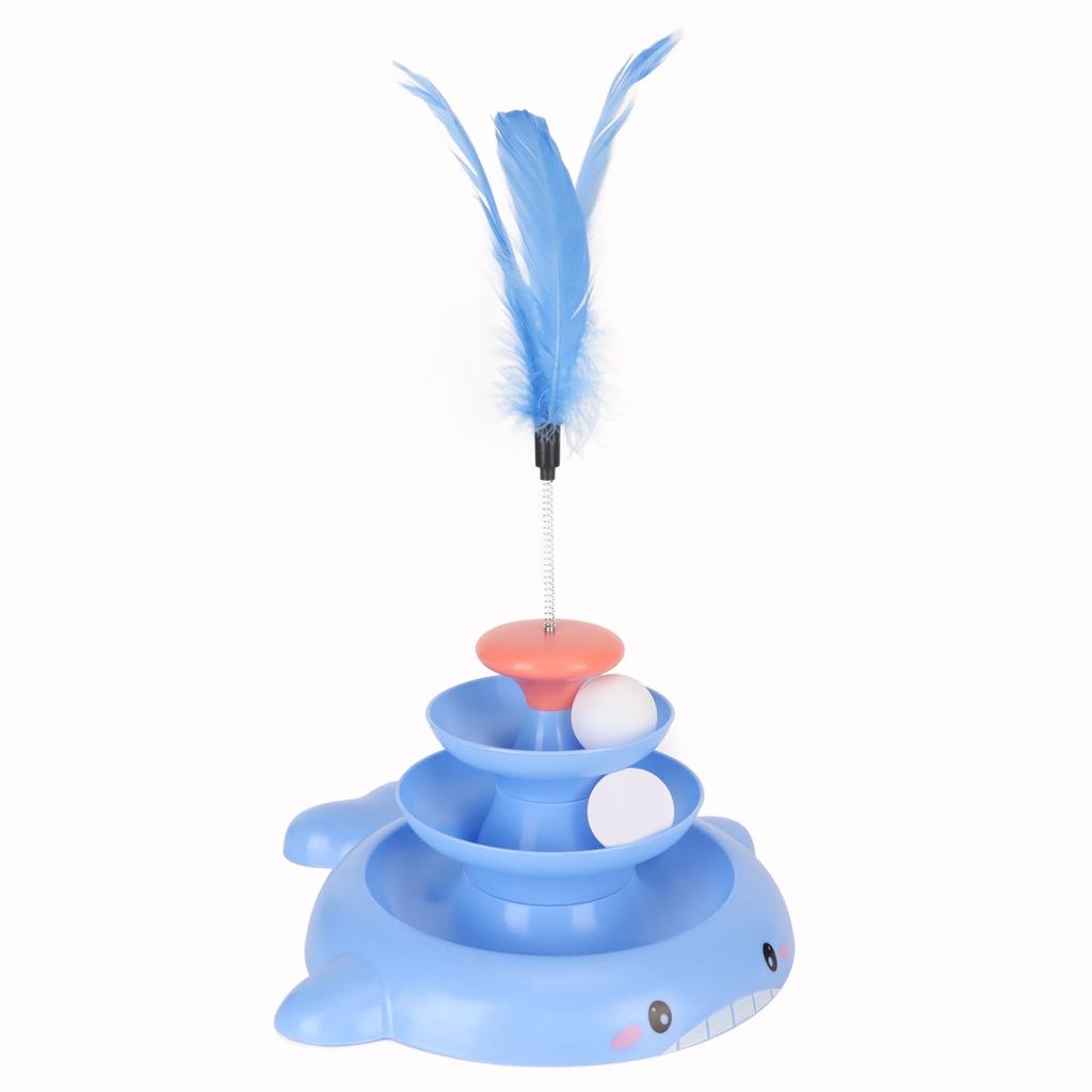 Cat Ball Tower Toy 3 Level Detachable Pet Track Interactive Toy with Teasing Feather for Kitten