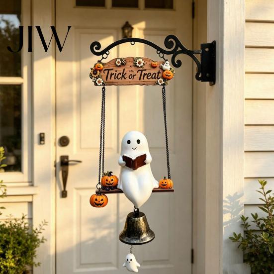 Unique Holiday Gift for Home Halloween Swing Ghost Doorbell, with Pumpkins Decor, Gothic Style Trick Entryway Welcome Sign or Treat Sign, Farmhouse