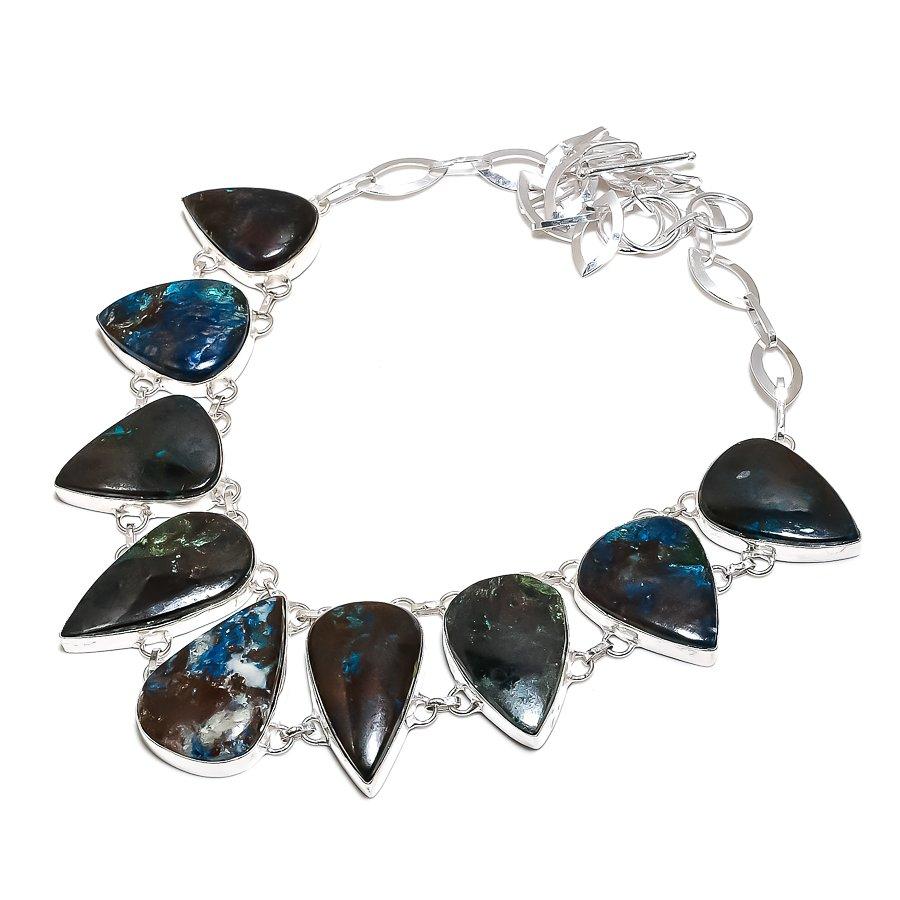 Blue Azurite Gemstone Handmade 925 Sterling Silver Jewelry Necklace 18" SU-9856