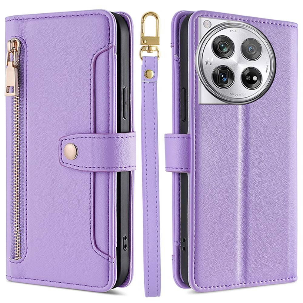 For OnePlus 12 5G Cell Phone Case PU Leather+TPU Stand Wallet Cover with Crossbody Strap
